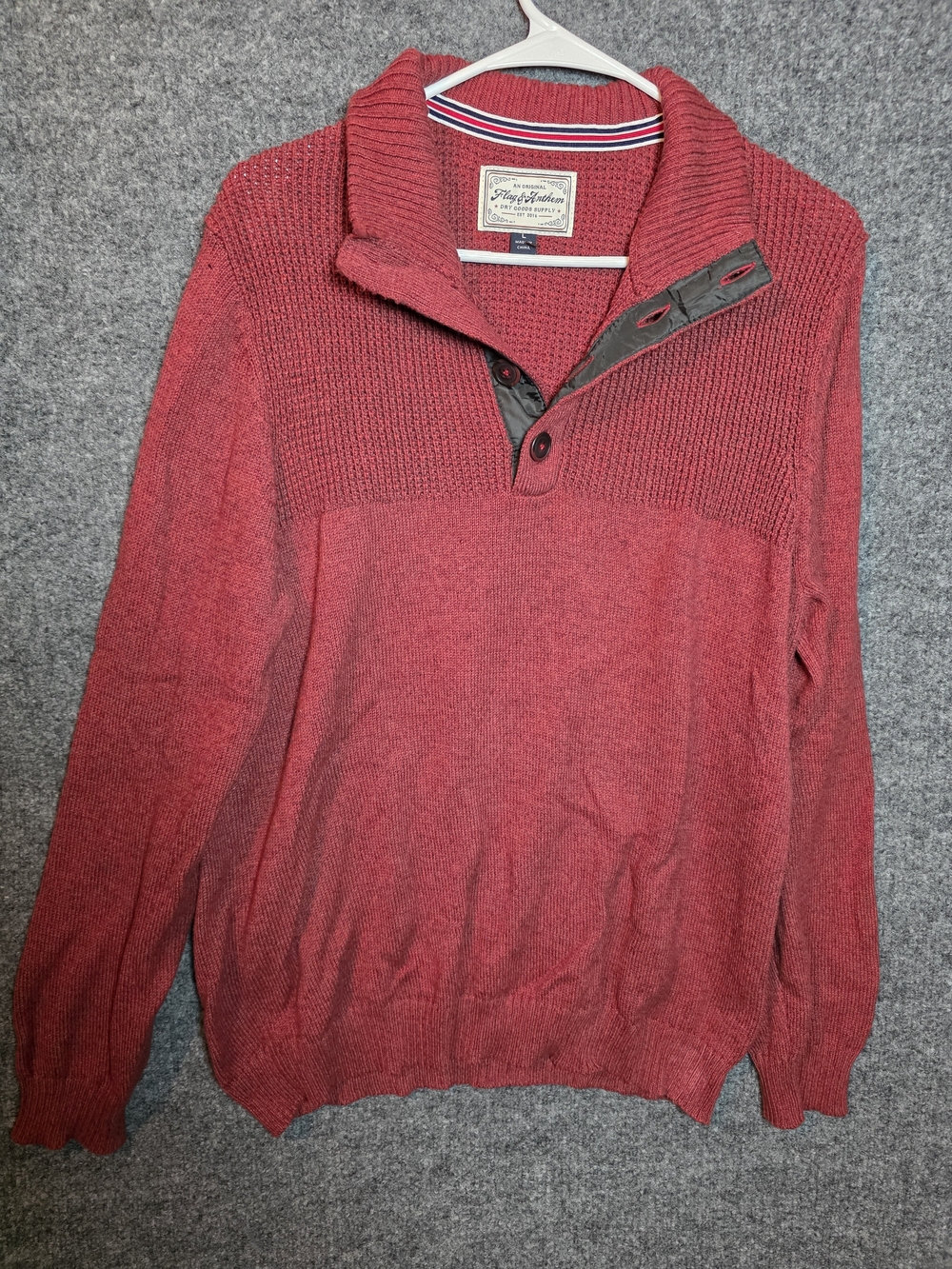Flag & Anthem Red Cotton Shawl Collar Pullover Sweater L